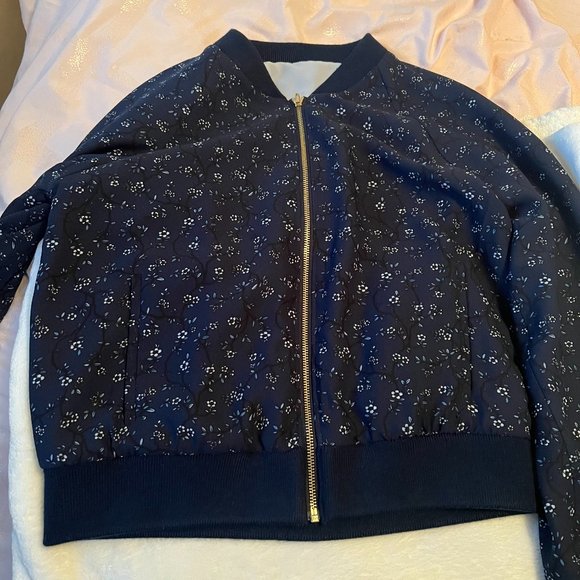 kate spade Out West Wild Roses Reversible Bomber Jacket blue floral size medium - Picture 5 of 12